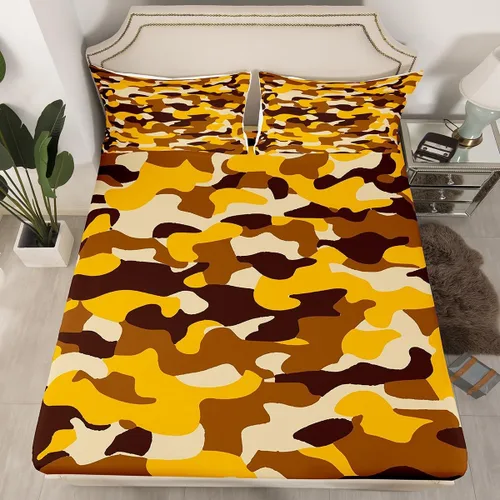 Miniatura 16 de Sábanas de camuflaje para niños, sábanas bajeras de camuflaje verde militar, juego de ropa de cama de camuflaje militar para niños, adolescentes