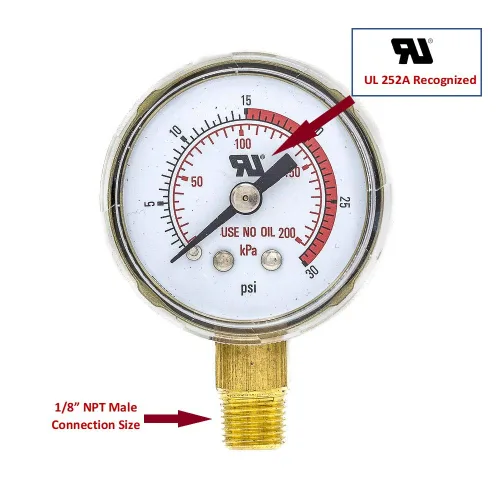 Miniatura 5 de PIC Gauges 501D-UNO-158C-C 0-30 PSI, UL reconocido, No usar medidor de presión de aceite, 1 1/2 dial, 1/8 macho NPT, Montaje inferior, Escala doble