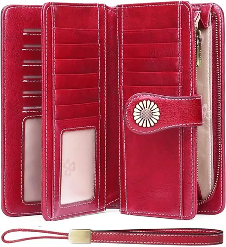 Miniatura 12 de SENDEFN Billeteras de cuero para mujer, tarjetero de crédito con bloqueo RFID, pulsera de gran capacidad with RFID Blocking, Large Capacity