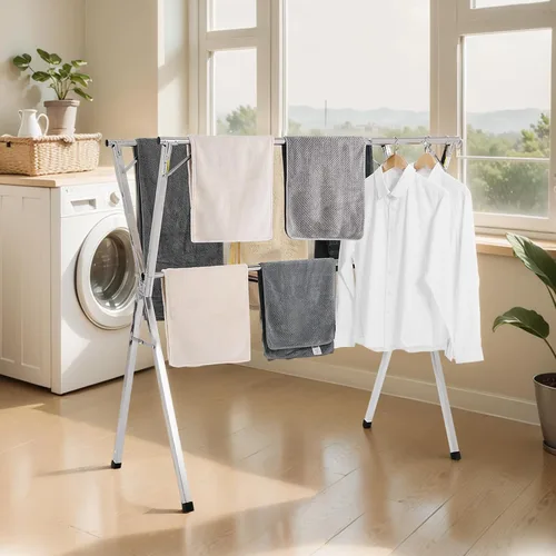 Miniatura 8 de VEVOR Estante de secado de ropa, 2 niveles, telescópico para secadora de ropa, estantes de secado de acero inoxidable con 30 agujeros a prueba