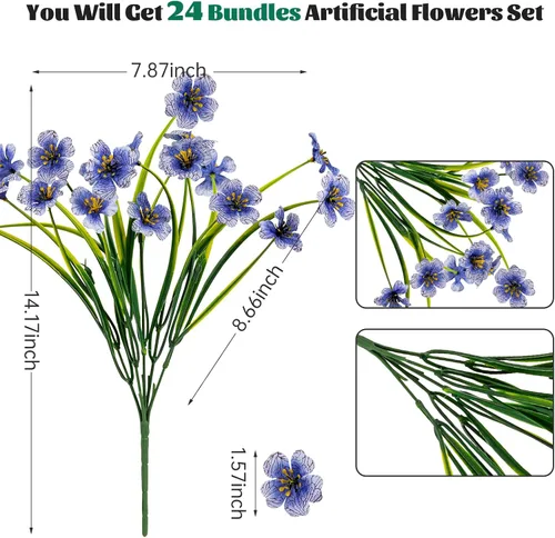 Miniatura 2 de Lnoicy - 24 piezas de flores artificiales para exteriores, decoración de flores de plástico, arbustos de flores falsas resistentes a los rayos UV