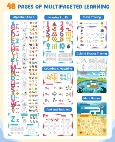 Miniatura 2 de JoyCat Actividades de Aprendizaje Preescolar 48 Páginas Reutilizables, Práctica de Escritura a Mano para Niños Pequeños, Libros de Trabajo