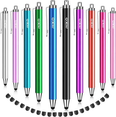 MEKO - Bolígrafos para pantallas táctiles, paquete de 10 lápices capacitivos de punta de goma fina reemplazables con 20 puntas de repuesto para
