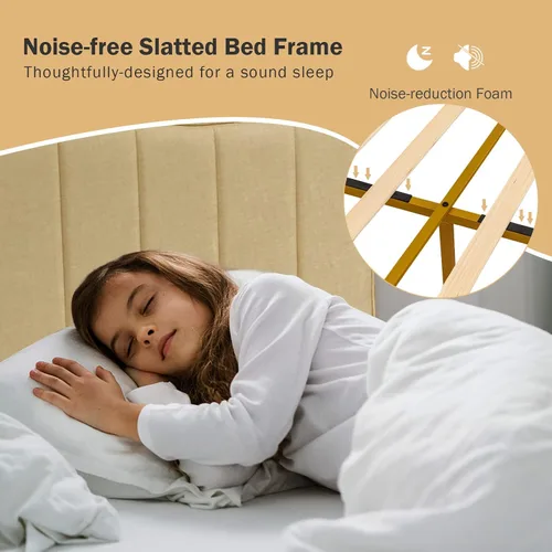 Miniatura 6 de Giantex Base de cama tapizada de tamaño matrimonial, base de cama moderna con cabecera acolchada, base de colchón con soporte de listones de madera