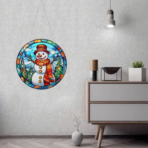 Miniatura 2 de LUSandy Adorno colgante 5D, kit de letrero de pintura de diamante, muñeco de nieve de Navidad, arte de cristal acrílico, arte de pared, decoración