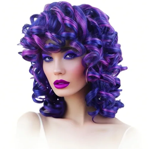 Miniatura 13 de Auburn - Pelucas rizadas para mujeres negras, peluca corta con flequillo, pelucas rizadas suaves y sueltas para mujeres, fibra sintética, cabello
