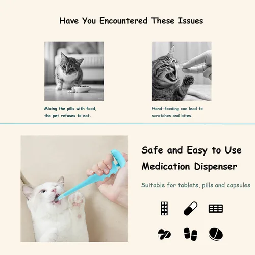 Miniatura 4 de Tirador de Píldoras para Gatos, Dispensador de Pastillas para Mascotas con 2 Puntas de Silicona, Empujador de Píldoras para Gatos, Cachorros
