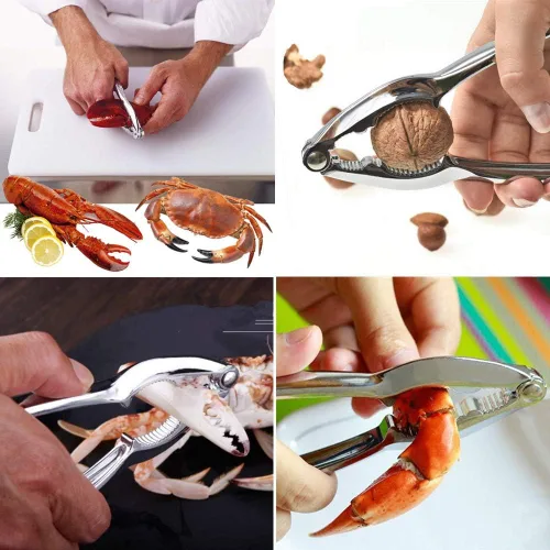 Miniatura 7 de Juego de 3 galletas de cangrejo y mariscos de acero inoxidable para mariscos, mariscos y mariscos para mariscos, conchas de cangrejo y agrietamiento