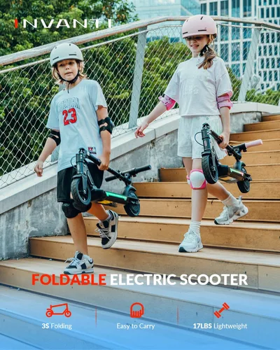 Miniatura 5 de INVANTI KS03 Scooter eléctrico para niños de 8 años en adelante, motor de pico de 350 W, máximo 12 mph y 10 millas, rueda sólida de 7 pulgadas, Negro