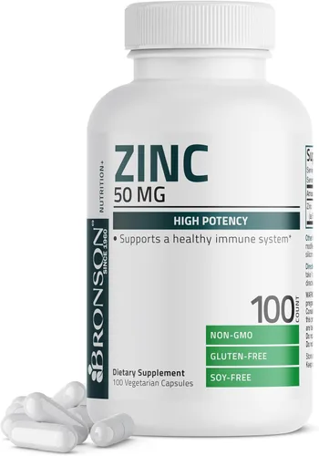 Bronson Zinc 50mg Complejo Complejo de Apoyo Inmunológico de Alta Potencia, Antioxidante y Salud de la Piel - Sin OGM, 100 Cápsulas Vegetarianas