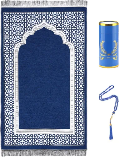 Alfombra islámica de oración musulmana con cuentas de oración, tapete de felpilla suave Janamaz Sajada para hombres y mujeres, regalo de viaje de