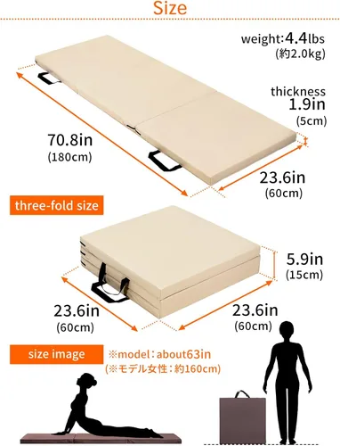 Miniatura 6 de KaRaDaStyle Tapete de gimnasia plegable y elástico de 71 x 24 x 2 pulgadas, para entrenamiento muscular, para niños, para yoga, deportes