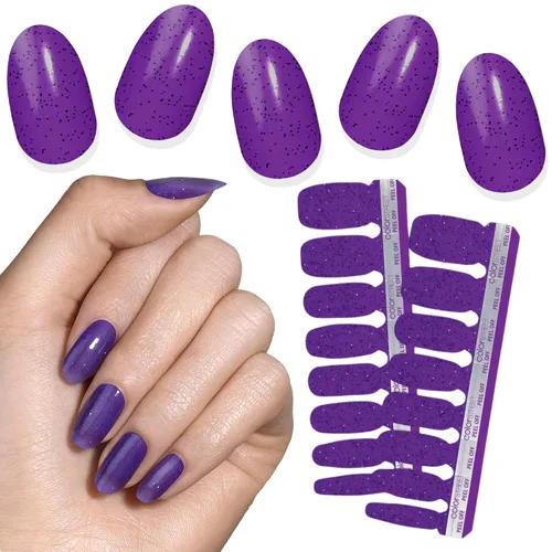 Color Street Tiras de uñas Wild Grape – Brillantina índigo transparente brillante – Capa sobre otros tonos de acabado brillante – 16 tiras de doble