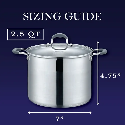 Miniatura 2 de CONCORD Olla de acero inoxidable con tapa de vidrio (compatible con inducción) ((2.5 QT)
