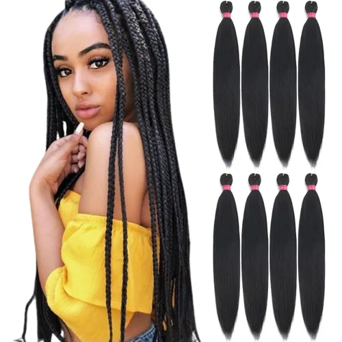 Miniatura 14 de Cabello trenzado preestirado, cabello trenzado degradado de 28 pulgadas, paquete de 8 extensiones de cabello trenzado de mezcla de colores sedosos