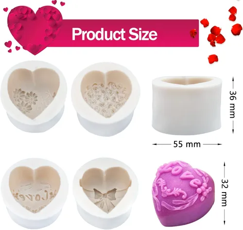 Miniatura 2 de 4 moldes de silicona para fondant para el día de San Valentín, en forma de corazón 3D con forma de corazón de flor de rosa de amor para Acción