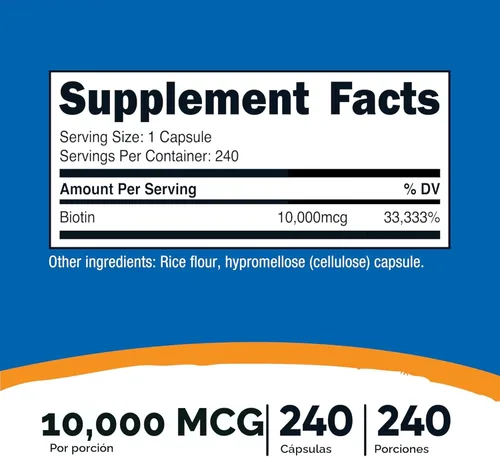 Miniatura 2 de Suplemento Nutricost Biotin (Vitamina B7) 0.00035 oz, 240 cápsulas, 1 botella, 1
