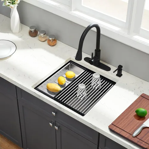 Miniatura 2 de Fregadero de cocina de montaje inferior, fregadero de cocina de 24 x 19 pulgadas, fregadero de cocina de acero inoxidable calibre 16, fregadero