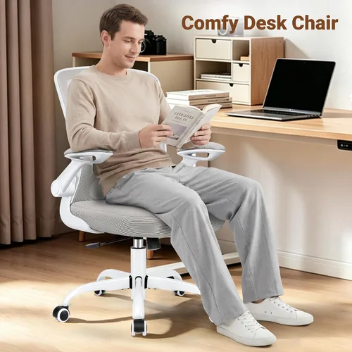 Miniatura 8 de BESTFAIR Silla de oficina ergonómica, sillas de computadora de malla con soporte lumbar, silla de escritorio giratoria con brazos abatibles y altura