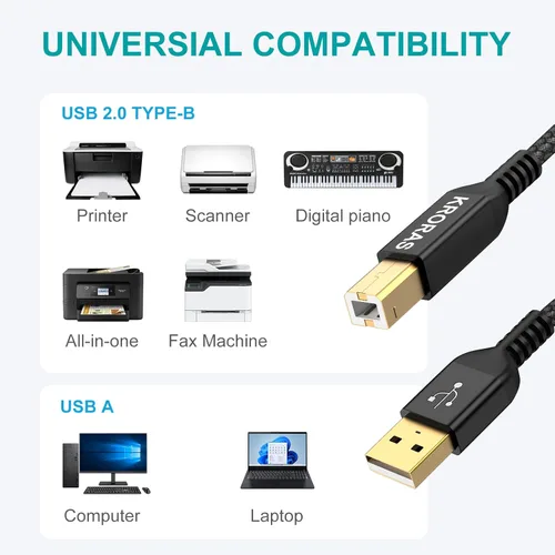 Miniatura 3 de Cable de impresora USB 2.0 de 10 pies, cable de escáner USB tipo A macho a B macho de alta velocidad para HP, Canon, Dell, Epson, Lexmark, interfaz