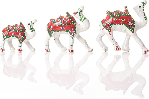 Mesa tradicional india de Rajasthani, decoración y regalo para el hogar, oficina, fiesta, decoración y regalo (3 unidades, color camello blanco)