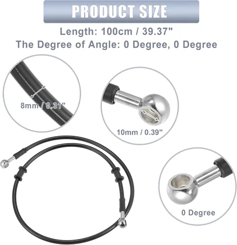 Miniatura 5 de X AUTOHAUX 39.4 in 39.37" Longitud 0.394 in ID motocicleta hidráulico freno línea aceite manguera tubo 0° acero inoxidable trenzado cable para ATV