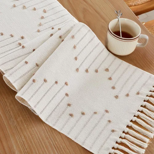 Wracra Camino de Mesa Bohemio, Caminos de Mesa de Macramé Tejidos de Algodón Natural de 48 Pulgadas de Largo para Decoración del Hogar de Granja