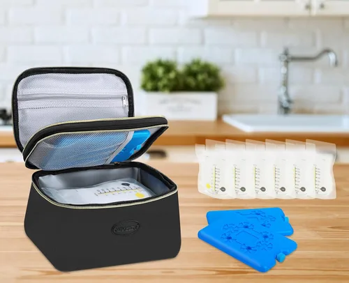 Miniatura 8 de PIIOSER Bolsa de viaje para enfriar leche materna con 2 paquetes de hielo, se adapta a 6 bolsas de almacenamiento de leche materna para congelador