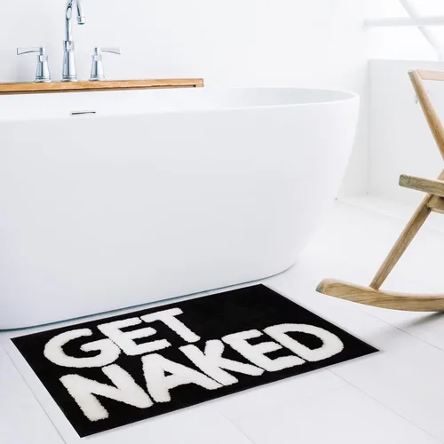 Miniatura 7 de New Mungo Alfombra de baño con texto en inglés «Get Naked», color negro, con letras blancas para decoración de apartamentos, divertida alfombra