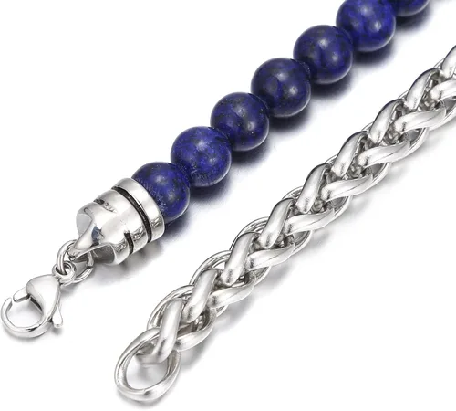 Miniatura 4 de CUSTZ Pulsera de cuentas naturales pulsera de acero inoxidable multicapa para hombres js000076