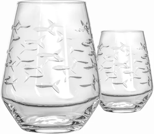 Miniatura 19 de Rolf Glass School of Fish - Copas de vino blanco de 12 onzas, juego de 4 copas de vino sin plomo, copas de vino grabadas con rueda de diamante, 12oz