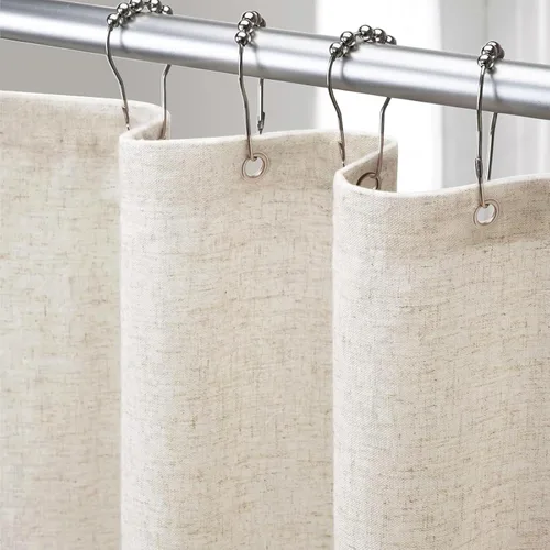 Miniatura 23 de Cortina de ducha de lino negro, cortinas de ducha de tela bohemia para baño, juego de forro de tela natural de algodón, 72 pulgadas de ancho x 72