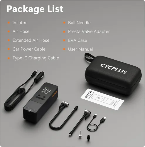 Miniatura 8 de CYCPLUS Inflador de Neumáticos Compresor de Aire Portátil - Bomba de Aire Inalámbrica de 150 PSI con Medidor Digital de Presión de Neumáticos