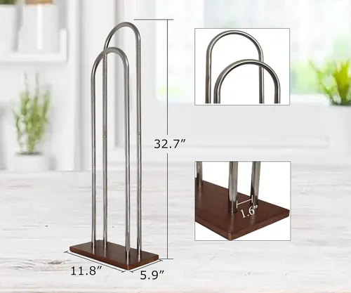 Miniatura 6 de Apilador de perchas, estante de almacenamiento de madera y acero inoxidable, grande (32.7 pulgadas de alto), organizador de armario y lavandería