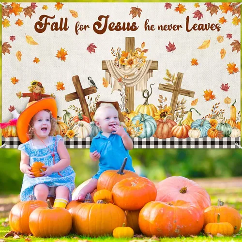 Miniatura 6 de Harloon Decoración de pancarta de otoño para Jesús, decoración de calabaza de Acción de Gracias, telón de fondo de fiesta de otoño, Acción
