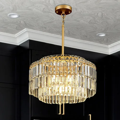 Miniatura 10 de Moderna lámpara de techo de cristal semiempotrada negra de 12" para comedor, candelabro pequeño de lujo glamoroso de 2 luces para dormitorio