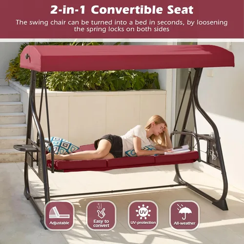 Miniatura 2 de ZZW - Columpio de porche para patio con 3 asientos, 800LBS, columpio al aire libre con soporte, toldo y respaldo ajustable, silla columpio
