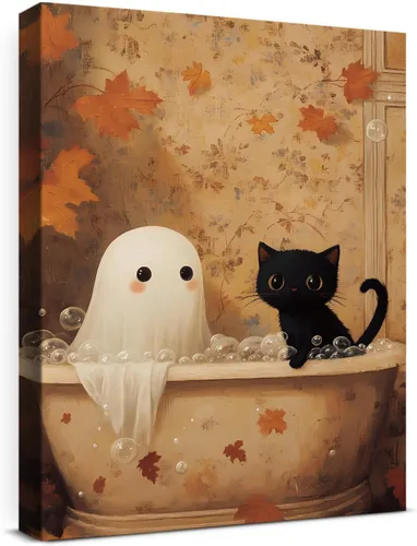 Miniatura 9 de QPVXSST Arte de Pared Interesante de Fantasma de Halloween para Baño, Póster Impreso en Lienzo de Estilo Gótico, Decoración de Baño con Diseño