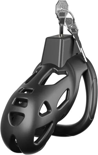 Miniatura 10 de Jaula de castidad masculina, dispositivo XS de castidad con 5 tamaños de anillos y candado invisible para ejercicio del pene del hombre