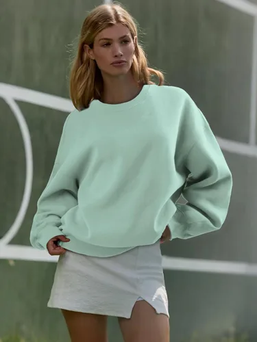 Miniatura 2 de ATHMILE Sudadera de gran tamaño para mujer, cuello redondo, forro polar, manga larga, sudaderas con capucha, tops de otoño, ropa de moda 2025