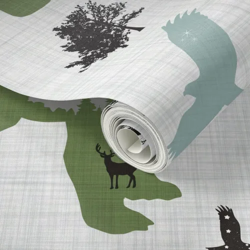 Miniatura 2 de Spoonflower Papel tapiz para despegar y pegar, diseño de animales del bosque ártico, bosque, montañas de Alaska, aventura, oso, alce, papel tapiz
