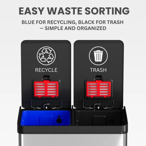 Miniatura 4 de iTouchless - Cubo de basura de cocina de 60 litros / 16 galones con doble compartimento y contenedor para reciclaje, filtro de olores, cierre suave