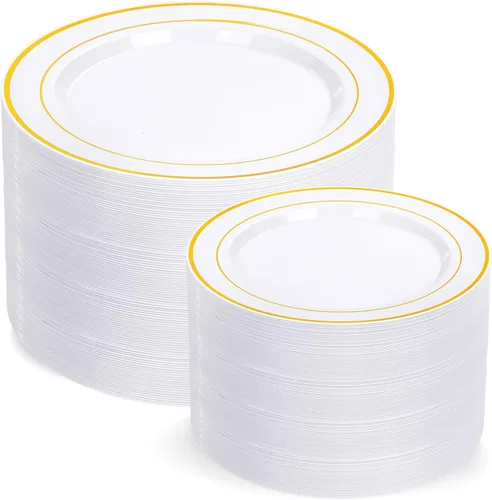 Miniatura 14 de I00000 200 Piezas de Platos de Plástico Transparente Marrón - Elegantes Platos de Fiesta Desechables de Plástico Incluyen 100 Platos de Cena 10