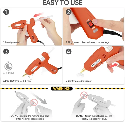 Miniatura 6 de Pistola de pegamento caliente de tamaño completo ROMECH con alimentación dual de 60/100W y 21 barras de pegamento caliente (7/16"), pistola