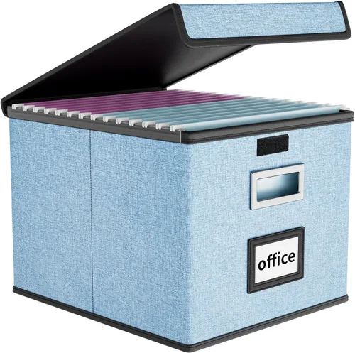 Miniatura 53 de Caja Organizadora de Archivos con Tapa, Caja Organizadora Plegable de Cuero Sintético para Carpetas Colgantes con Rieles de Plástico, Cajas (cuero)
