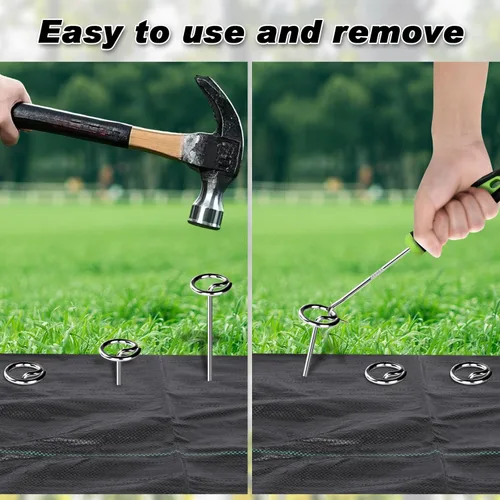 Miniatura 6 de FEED GARDEN Paquete de 60 grapas de paisaje galvanizadas de calibre 8 de 6 pulgadas, estacas de jardín SOD para cubierta de plantas, tienda, tela