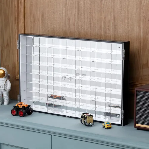 Miniatura 7 de Suzile 1/64 vitrina de acrílico fundido a presión para pared de automóvil, modelo fundido a presión, ruedas transparentes, gabinete