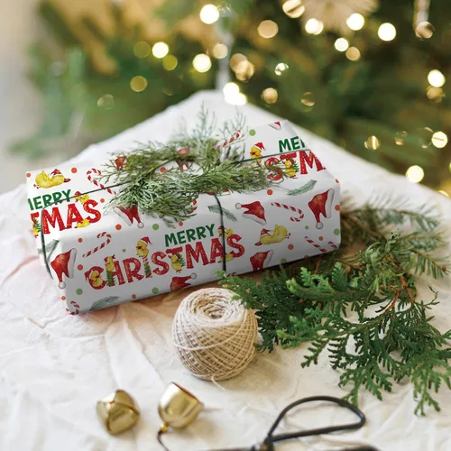 Miniatura 5 de SaringSwoon Papel de regalo de pato de Navidad, divertido envoltorio de regalo de Navidad con sombreros de Papá Noel, bastones de caramelo, patos