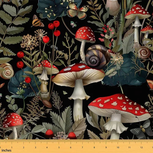 Miniatura 18 de Tela de Hongos por Yarda Selva Marrón Natural Telas de Hongos para Suministros de Costura Hojas Botánicas Tela de Estilo Rústico Retro