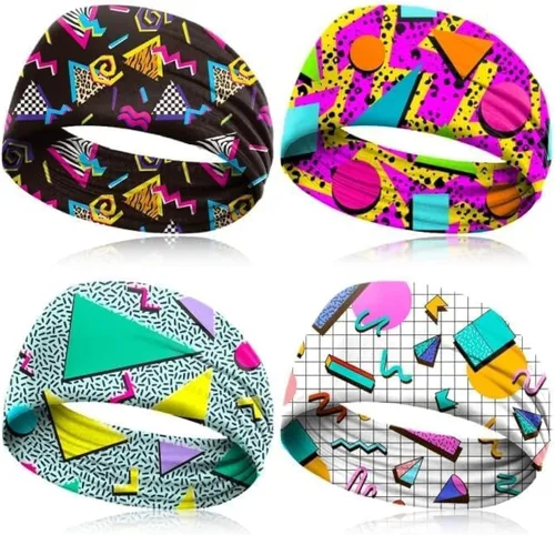 Paquete de 4 diademas de neón de los años 80 y 90, accesorios de traje para mujeres y hombres, bandas retro vintage de moda de los años 90, bandas